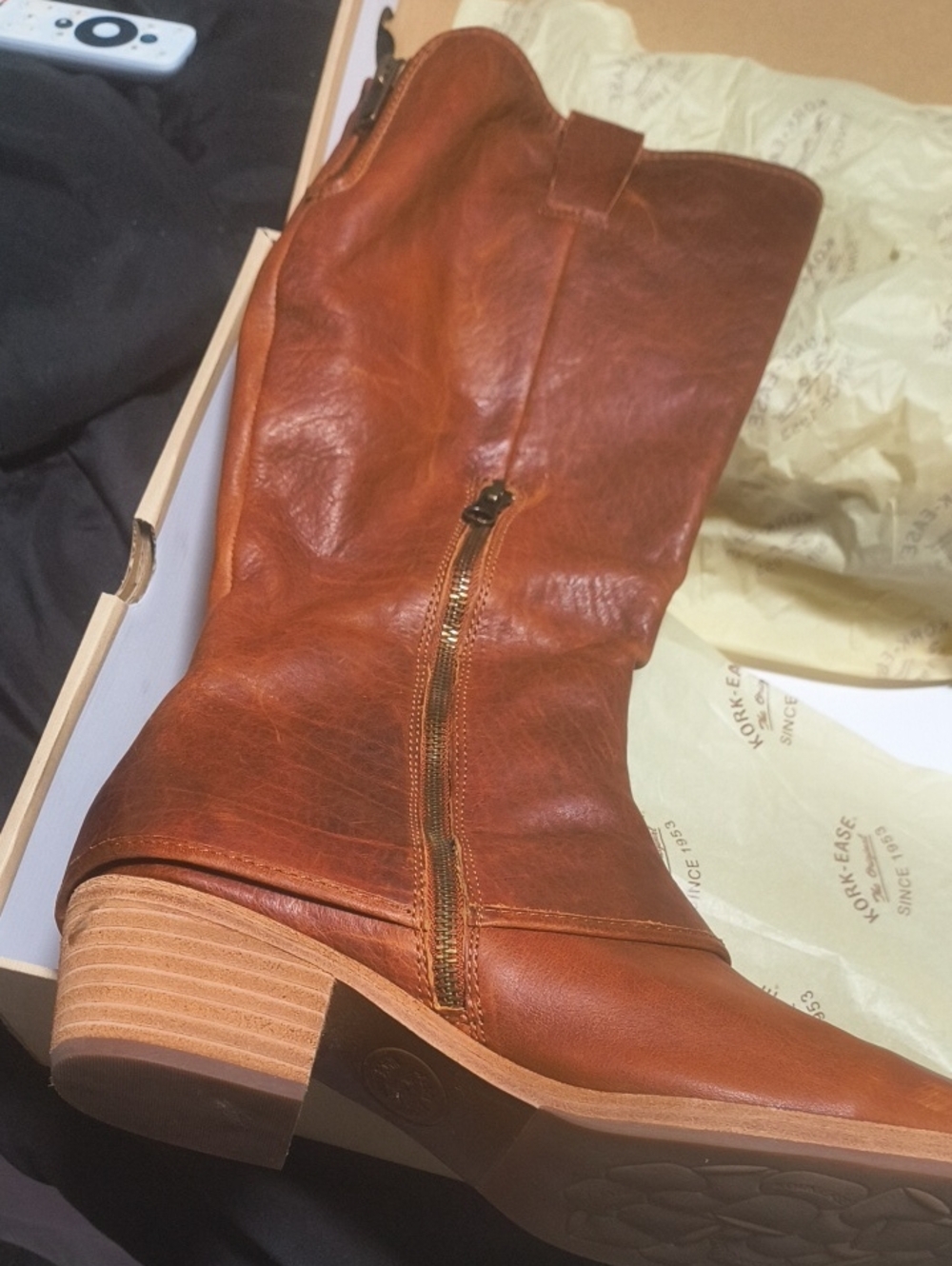 Women’s Tan Leather Mid-Calf Boot with Side Zip